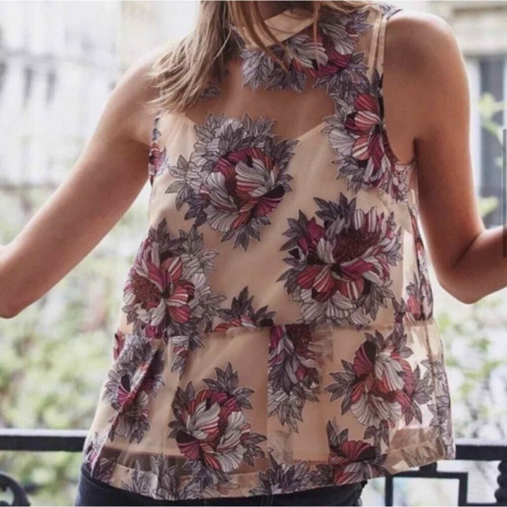 Moulinette Soeurs Floral Peplum Top Sleeveless Cami Tank Top Blouse Size 0 /‎ XS